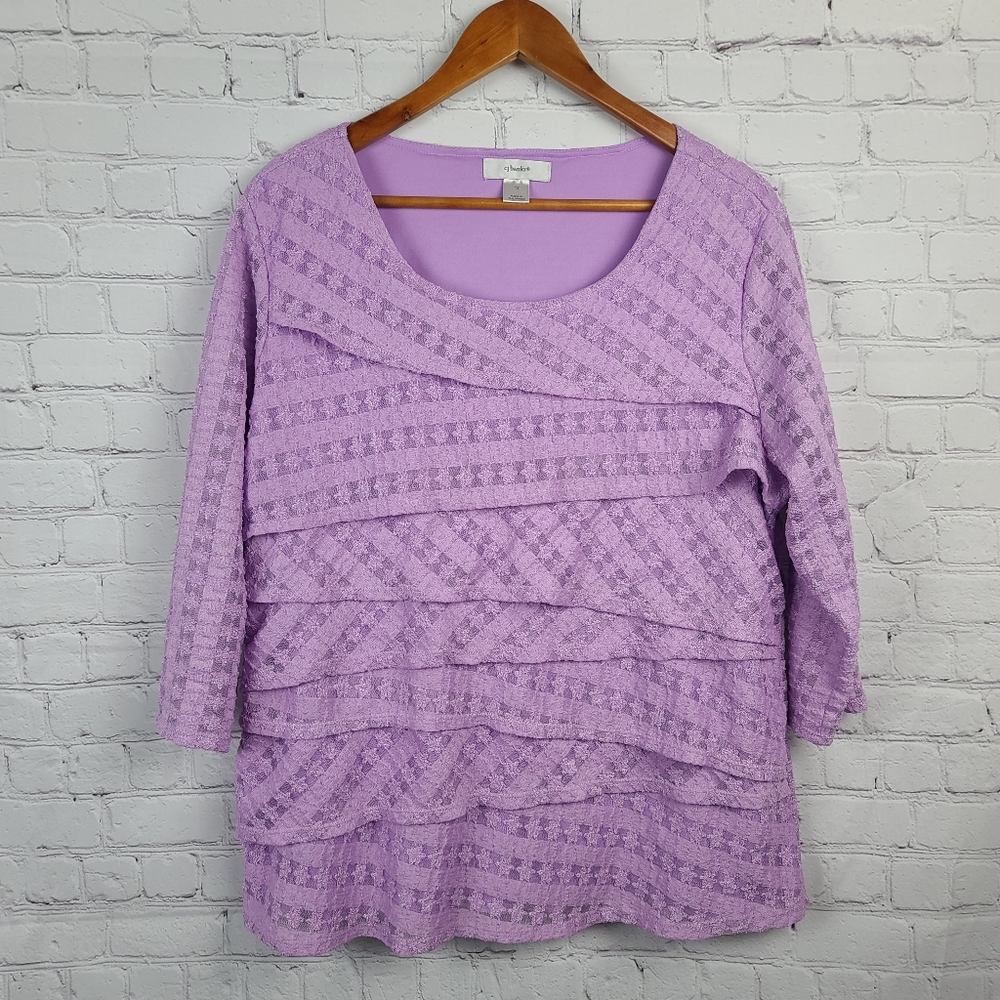 CJ Banks. Tiered Lavender Lace Top. 1X